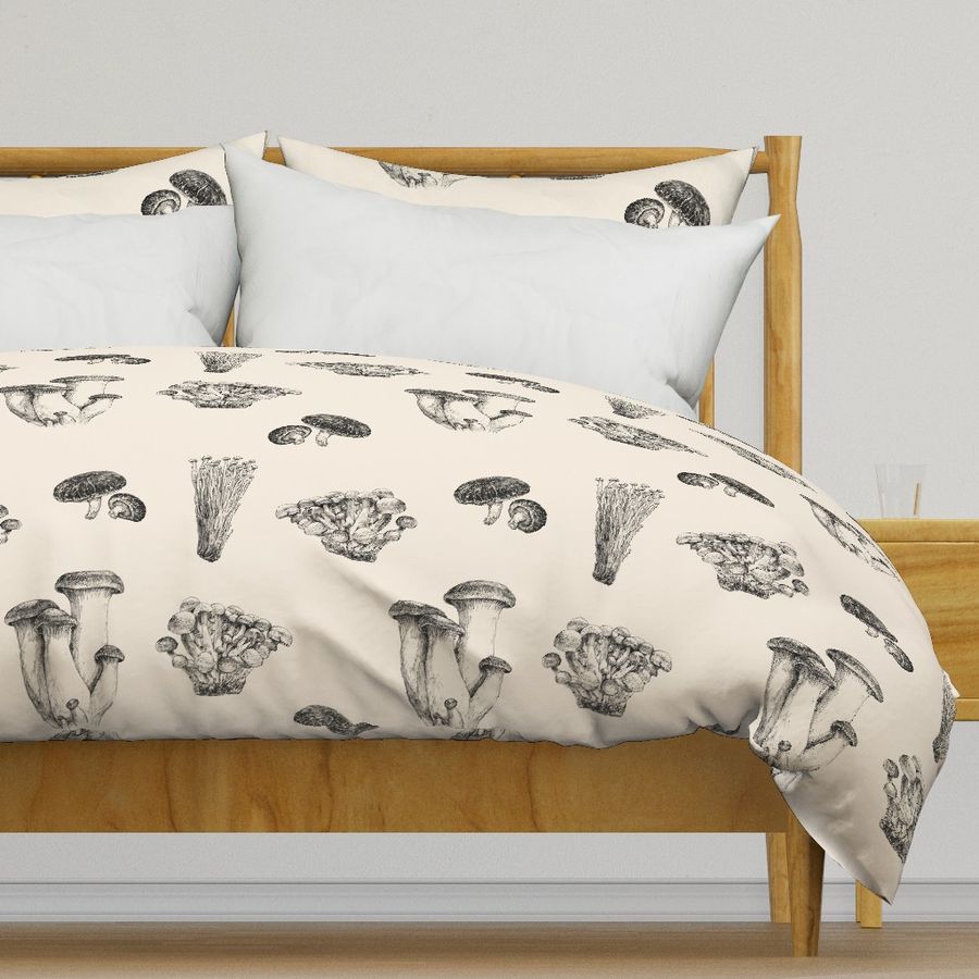 Mushroom pattern displayed on bed
